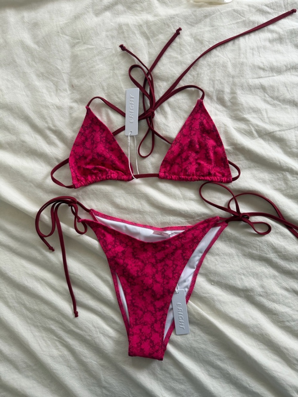 Bright Swimwear Pink and Maroon Floral String Bikini Set